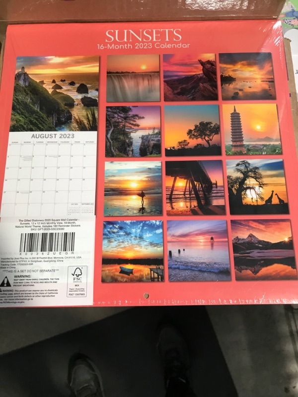 Photo 2 of 2023 Square Wall Calendar, Sunsets, 16-Month Natural World Theme with 180 Reminder Stickers (12x12 In)