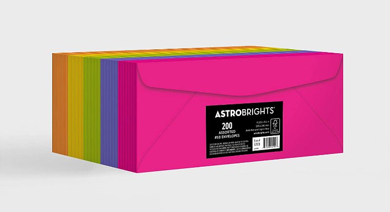 Photo 1 of Astrobrights Color #10 Envelopes, 4.125" x 9.5", 24 lb/89 gsm, "Happy" 5-Color Assortment, 200 Pack (92109) 4.125 x 9.5 inches

