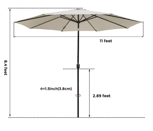 Photo 1 of 11 Feet Outdoor Market Umbrellas with Push Button Tilt, Crank And 8 Ribs - Beige
