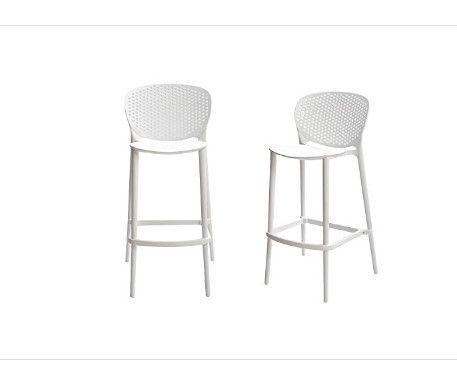 Photo 1 of Amazon Basics White, Solid-Back Barstool-Set of 2, Premium Plastic
