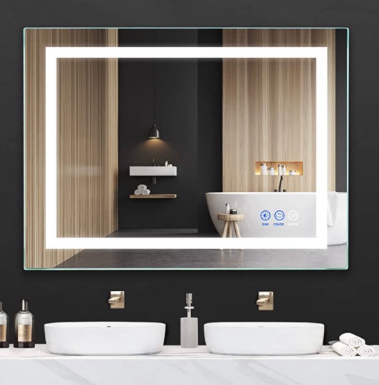 Photo 1 of **CORD IS CUT, UNABLE TO TEST**
FITLAND 36"x 28" LED Bathroom Mirror with Light, Anti-Fog, Dimmable, Color Temperature Adjustable 3000-6000K, Memory Function Led Wall Mirror for Bathroom, Vanity (Vertical/Horizontal