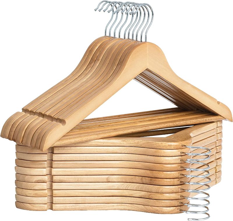 Photo 1 of  Wooden Coat Hanger, 24 Pack Heavy Duty Clothes Hangers, Natural Wood Hangers for Shirts, Jackets, Pants
