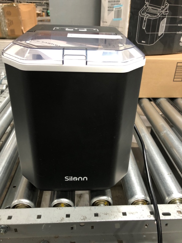 Photo 1 of Silonn Ice Maker Countertop, Portable Ice Machine with Carry Handle, Self-Cleaning Ice Makers with Basket and Scoop, 9 Cubes in 6 Mins, 26 lbs per Day, Ideal for Home, Kitchen, Camping, RV Balck
