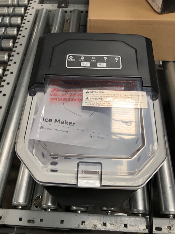 Photo 1 of Silonn Ice Maker Countertop, Portable Ice Machine with Carry Handle, Self-Cleaning Ice Makers with Basket and Scoop, 9 Cubes in 6 Mins, 26 lbs per Day, Ideal for Home, Kitchen, Camping, RV Balck