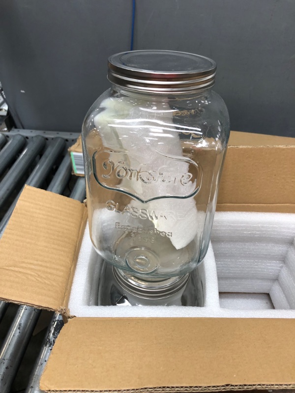 Photo 1 of 1-Gallon Glass Beverage Dispenser / Serveware with Stainless Steel Spigot - [2 Pack] Drink Dispensers for Parties - Mason Jar Drinking Dispenser with Lid, Wooden Chalkboard