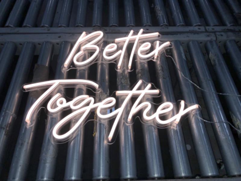 Photo 2 of Britrio LED Neon Light Sign, Better Together Hanging Neon Art Wall Sign for Wedding Backdrop Home Decor Kid Bedroom Bar 12V Cold White(Power Adapter Include)
