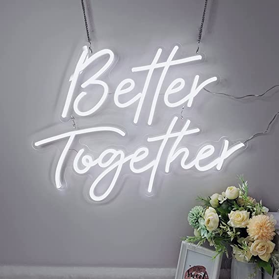 Photo 1 of Britrio LED Neon Light Sign, Better Together Hanging Neon Art Wall Sign for Wedding Backdrop Home Decor Kid Bedroom Bar 12V Cold White(Power Adapter Include)
