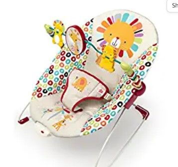 Photo 1 of Bright Starts Playful Pinwheels Portable Baby Bouncer with Vibrating Infant Seat and-Toy Bar, 19.8x13.1x3.4 Inch, Age 0-6 Months
