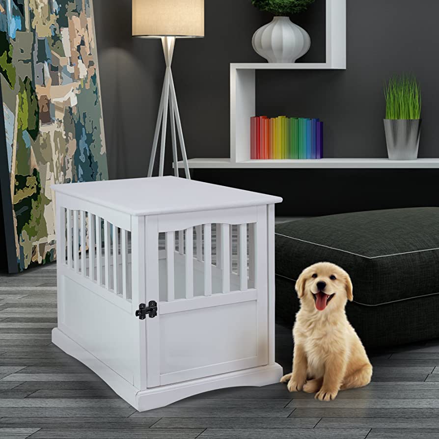 Photo 1 of (CRACKED) Casual Home End Table Dog Crate, Small, white