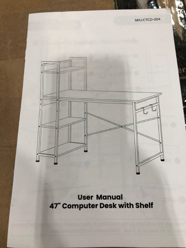 Photo 3 of Engriy Computer Desk with 4 Tier Shelves for Home Office, 47" Writing Study Table with Bookshelf and 2 Hooks, Multipurpose Industrial Wood Desk Workstation with Metal Frame for PC Laptop, Rustic Brown
