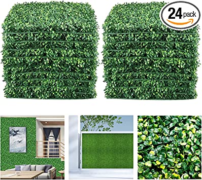 Photo 1 of 24PCS Boxwood Panels, 20"x20" Grass Wall Panel, GEYUEMEY Boxwood Hedge Wall Panels, Grass Wall Backdrop, UV Protected Privacy Hedge Screen Faux Boxwood for Outdoor, Indoor, Garden, Fence and Wedding
