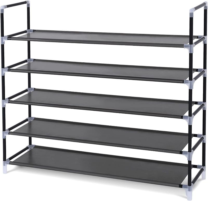 Photo 1 of SONGMICS 5 Tiers Shoe Rack Space Saving Shoe Tower Cabinet Storage Organizer Black 39"L Holds 20-25 Pair of Shoes ULSH55H
