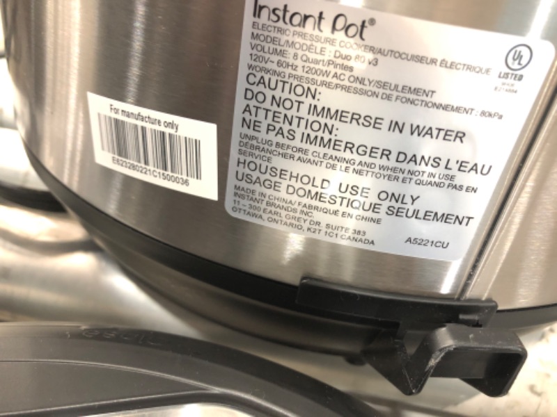 Photo 1 of 8 qt. Stainless Steel Duo Electric Pressure Cooker