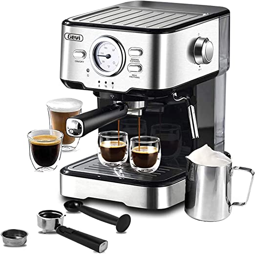 Photo 1 of Gevi Espresso Machine 15 Bar, Expresso Coffee Machine With Milk Foaming Steam Wand, Espresso and Cappuccino Maker, 1.5L Water Tank, For Home Barista, 1100W, Black
