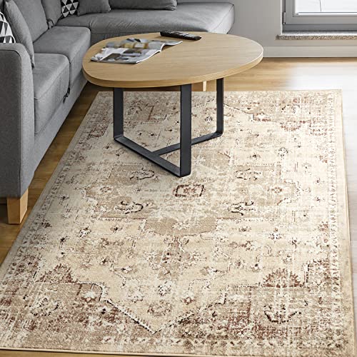 Photo 1 of Antep Rugs Elite 4x6 Vintage Bohemian Distressed Oriental Medallion Indoor Area Rug (Beige, 4' X 6')
