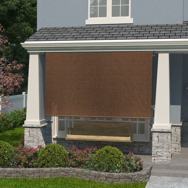 Photo 1 of **UNIT BENT** Coolaroo Exterior Roller Shade, Cordless Roller Shade with 90% UV Protection, No Valance, (4' W X 6' L), Mocha
