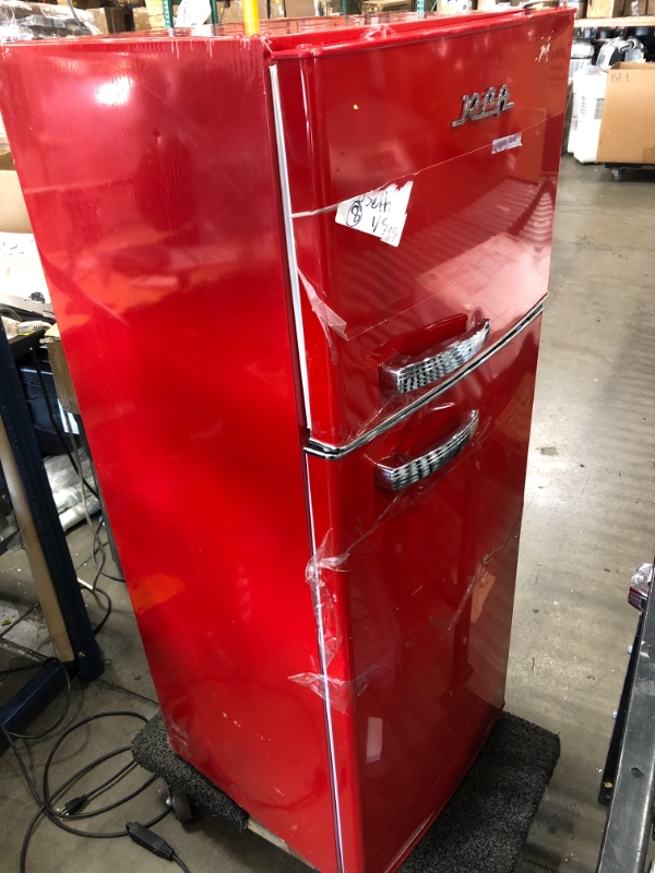 Photo 5 of **DAMAGED**MOTOR MAKES NOISE** RCA RFR1055-RED, Retro 2 Door Apartment Size Refrigerator with Freezer, 10, red, cu ft
