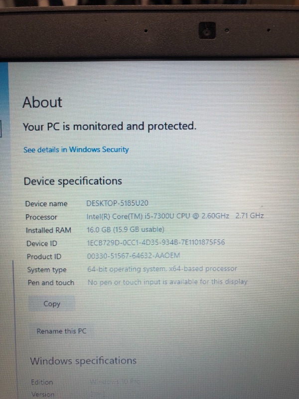 Photo 1 of Dell Latitude 5490 14 HD, Core i5-7300U 2.6GHz, 16GB RAM, 256GB Solid State Drive, Windows 10 Pro 64Bit