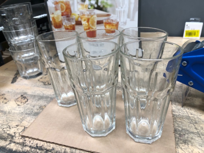 Photo 2 of 12pc Glass Tremont Tall and Short Faceted Tumbler Set - Threshold
**one large glass is missing 