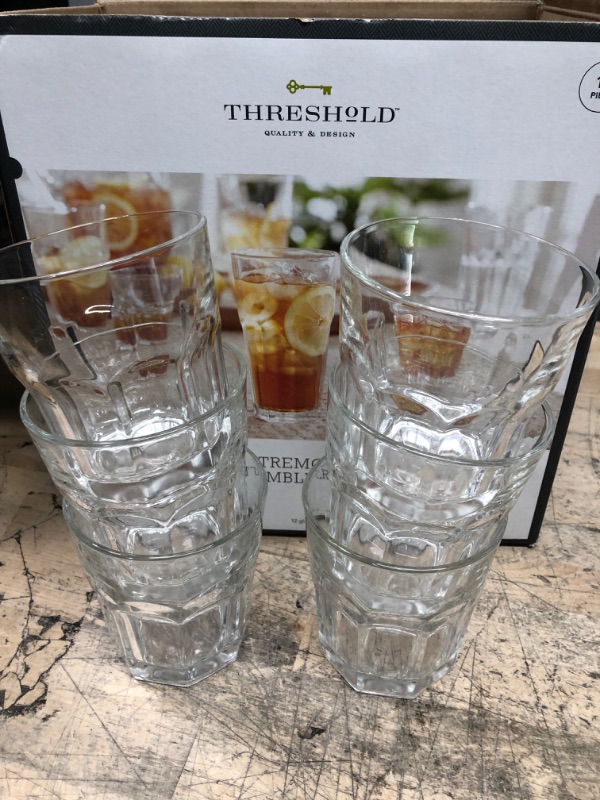 Photo 3 of 12pc Glass Tremont Tall and Short Faceted Tumbler Set - Threshold
**one large glass is missing 