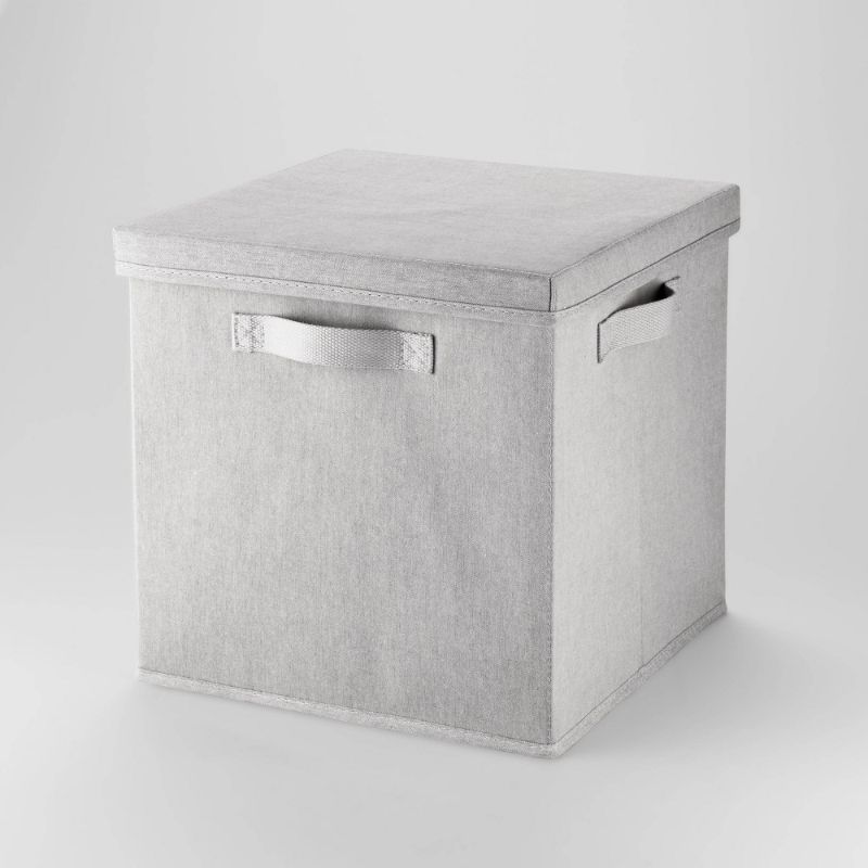 Photo 1 of 13" Fabric Bin with Lid Light Gray - Brightroom™
