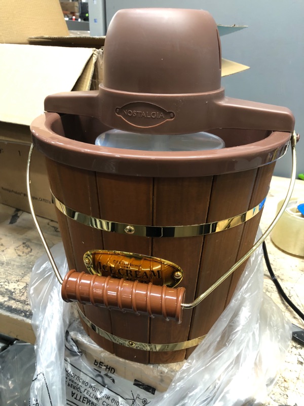 Photo 2 of Nostalgia NWICM4DB 4-Quart Wood Bucket Ice Cream Maker
