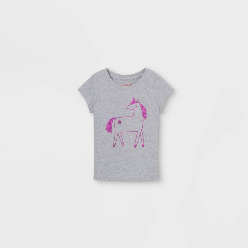 Photo 1 of 2  Toddler Girls' Sparkle Unicorn Short Sleeve Graphic T-Shirt - Cat & Jack™ Heather Gray 3t
