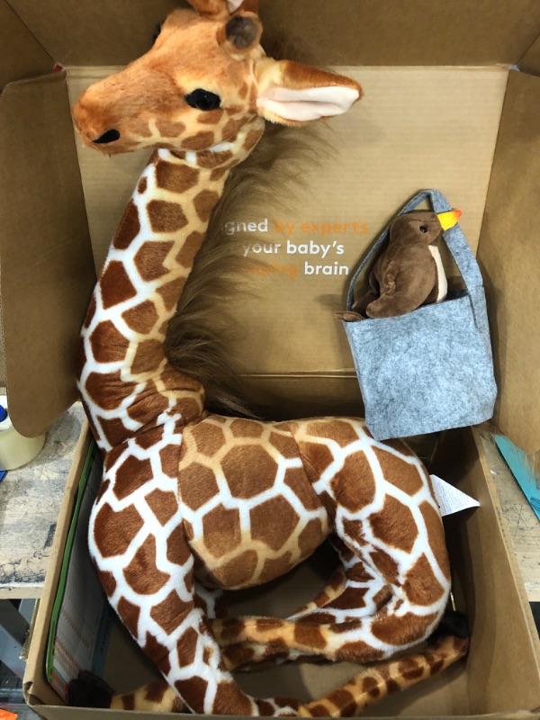 Photo 2 of BRINJOY Giant Giraffe Stuffed Animal Set, 47 Inch Large Plush Giraffe Toy with Bird&Basket&Leaves&Card, Big Lifelike Standing Giraffe for Girls Boys
