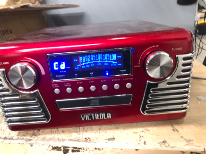 Photo 3 of Victrola 50's Retro Bluetooth Record Player & Multimedia Center with Built-in Speakers - 3-Speed Turntable, CD Player, AM/FM Radio | Vinyl to MP3 Recording | Wireless Music Streaming | Red
