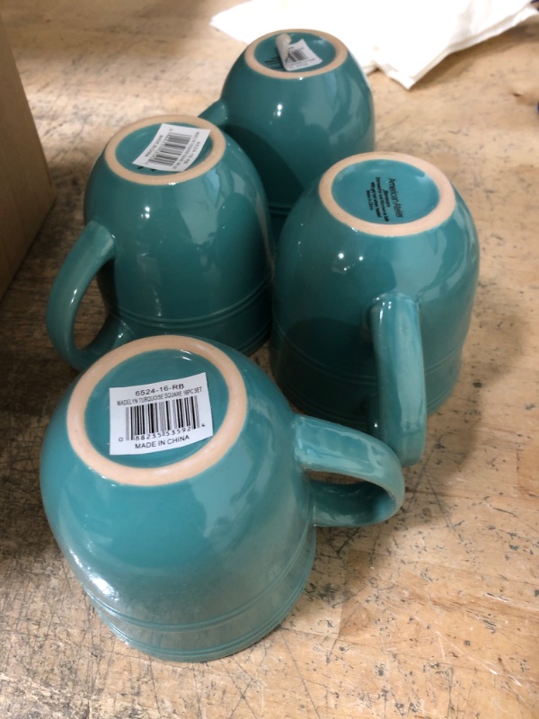 Photo 2 of American Atelier Square Dinnerware Sets | Turquoise Green Kitchen Plates, Bowls, and Mugs | 16 Piece Stoneware Madelyn Collection | Dishwasher & Microwave Safe | Service for 4
