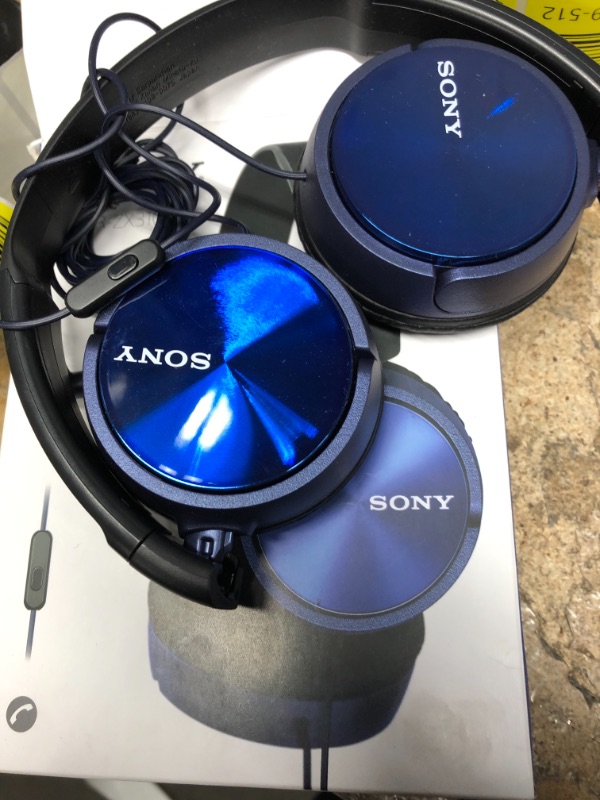 Photo 2 of Sony MDR-ZX310AP ZX Series Wired On Ear Headphones with mic, Blue Blue Standard Packaging