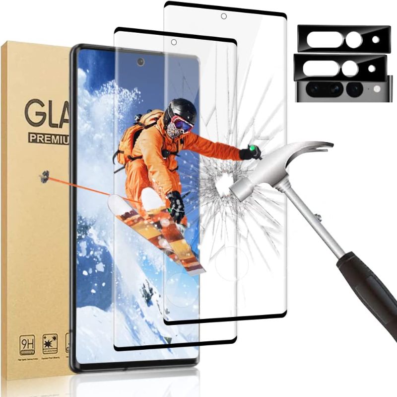 Photo 1 of [2+2 Pack] Pixel 7 Pro Screen Protector + Camera Lens Protector, 3D Full coverage 9H Hardness No Bubbles Anti-Scratch Tempered Glass Screen Protector, For Google Pixel 7 Pro 5G