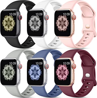 Photo 1 of [6 Pack] SNBLK Compatible with Apple Watch Band 38mm 40mm 41mm 42mm 44mm 45mm 49mm for Women Men, Soft Silicone Wrist Bands Sport Strap Compatible for iWatch Series 8 7 6 5 4 3 2 1 SE Ultra