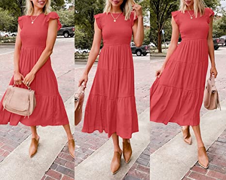 Photo 1 of 
Visit the Store, ZESICA
ZESICA
Visit the Store
ZESICA Women's Summer Casual Flutter Short Sleeve Crew Neck Smocked Elastic Waist Tiered Midi Dress