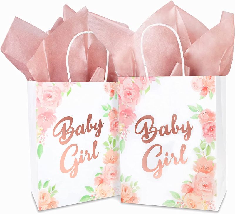 Photo 1 of Baby Shower Paper Gift Bags for Girl with - 12 Pack  Baby Girl Bags with12 BABY GIRL DIFFERENT DESIGN