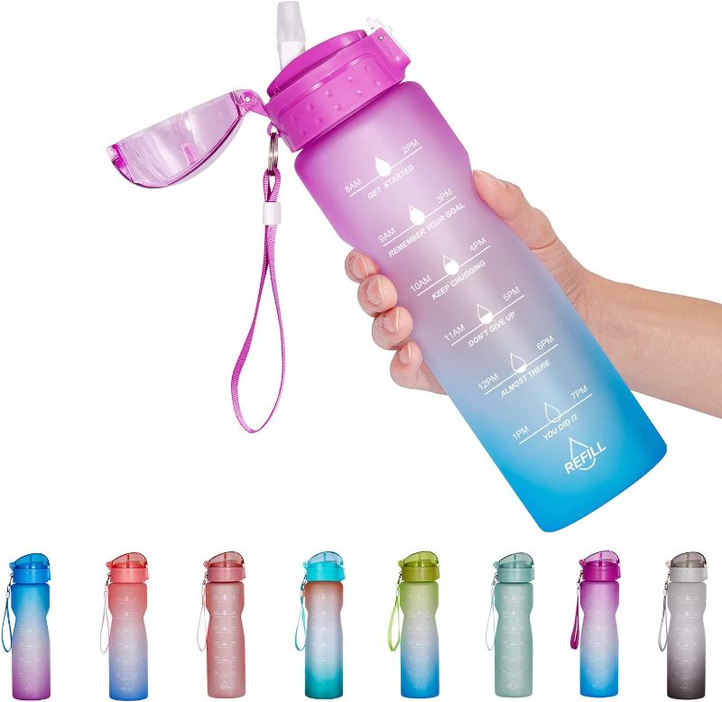 Photo 1 of  Motivational Water Bottle with Time Marker & Straw- Water Tracker Bottle Leakproof BPA Free for Fitness Sports Outdoor