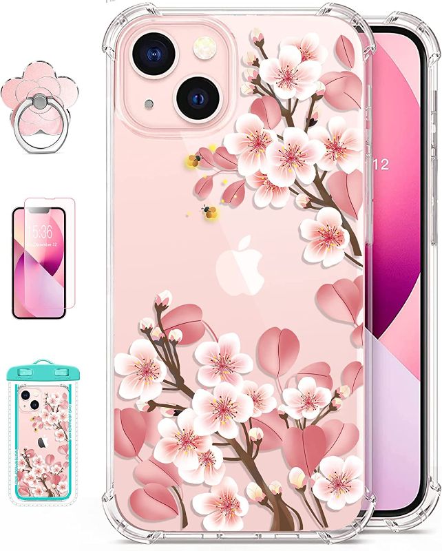 Photo 1 of [5-in-1] RoseParrot iPhone 13 Case with Screen Protector + Ring Holder + Waterproof Pouch, Clear with Floral Pattern Design, Soft&Flexible Bumper Shockproof Protective Cover ?Fireflies?
