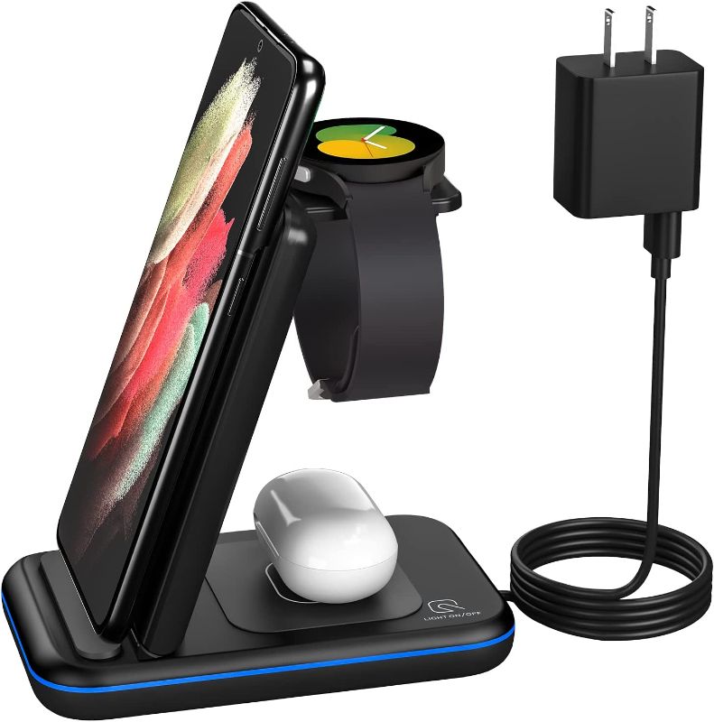 Photo 1 of Wireless Charger for Samsung, HOLYJOY 3 in 1 Fast Charging Station/Dock Compatible with Samsung Galaxy S22/S21/S20/Note 20/Note 10, Galaxy Watch 5/4/3/Active 2/1/LTE, Buds+/Live (Black)
