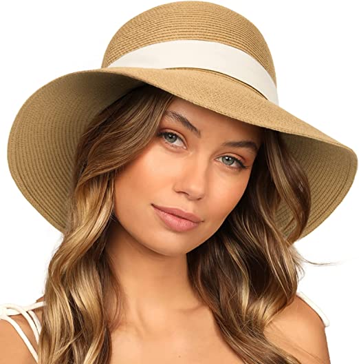 Photo 1 of FURTALK Sun Hats for Women Wide Brim Straw Hat Beach Hat UPF UV Foldable Packable Cap for Travel
med/lar