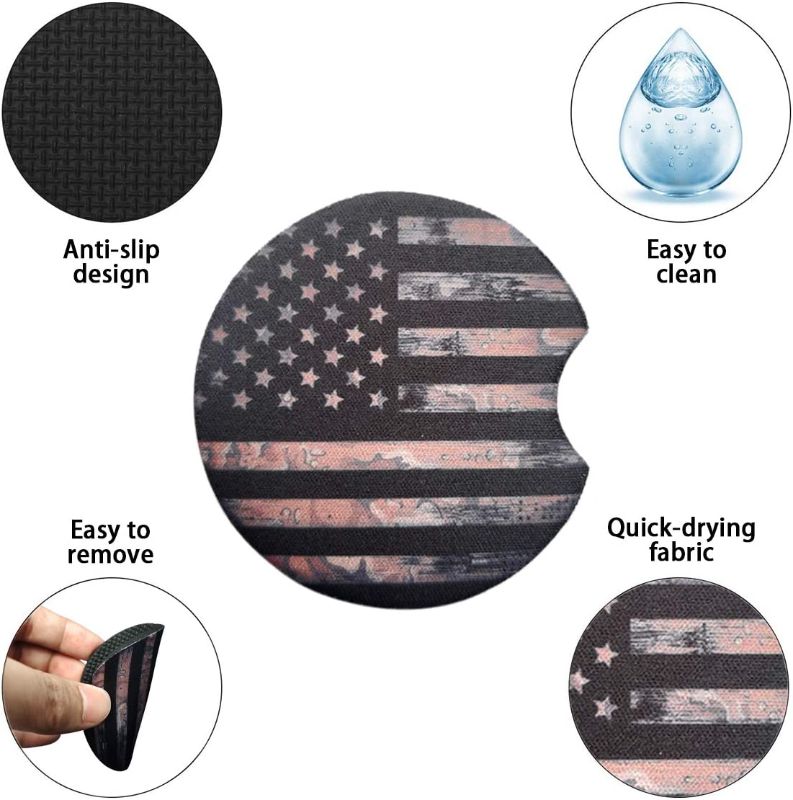 Photo 1 of  Coasters for Drinks Absorbent - 2.75 Inch Cute Car Cup Holder Coasters for Women, Removable Cup Holder Coaster for Your Car, Car Interior Accessories for Women & Girls (Black Flag)