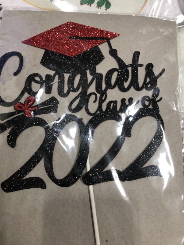 Photo 2 of 
Congrats Class of 2022 Cake Topper Red and Black Glitter and 24Pcs Graduation Cupcake Toppers 2022- Red and Black Graduation Decorations 2022,Class of 2022...
