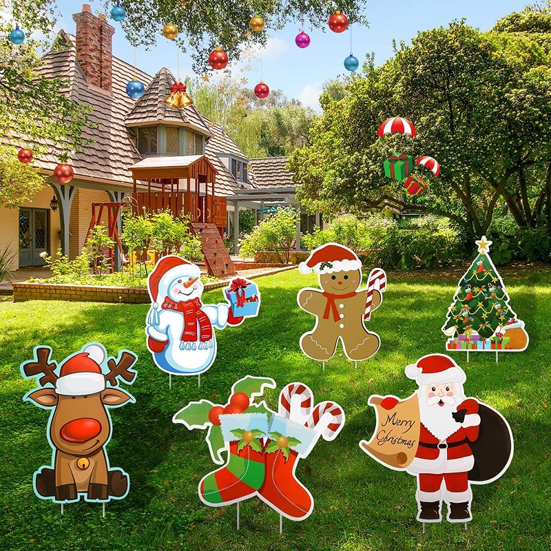 Photo 1 of 
Christmas Yard Signs Stakes Outdoor Decorations, 6PCS Xmas Outdoor Yard Sign for Garden Lawn Decor, Colourful Creative Christmas Lawn Sign for Xmas Tree...