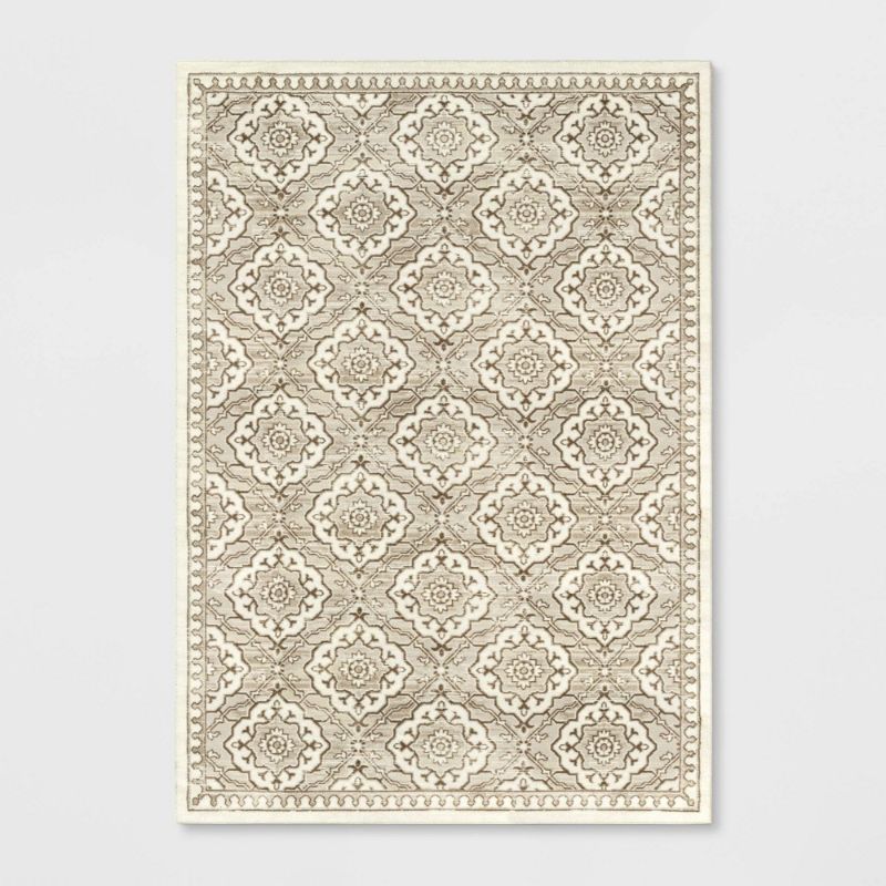 Photo 1 of 7'x10' Kenbridge Persian Style Border Tile Print Mushroom Rug Beige - Threshold
