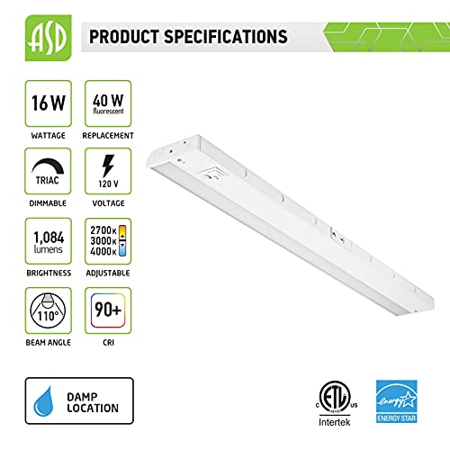 Photo 2 of ASD LED 16W Under Cabinet Lighting 32 Inch Dimmable Hardwired or Plug-in Installation 3 Color Levels- 2700K/3000K/4000K, Linkable Kitchen Lights, ETL
