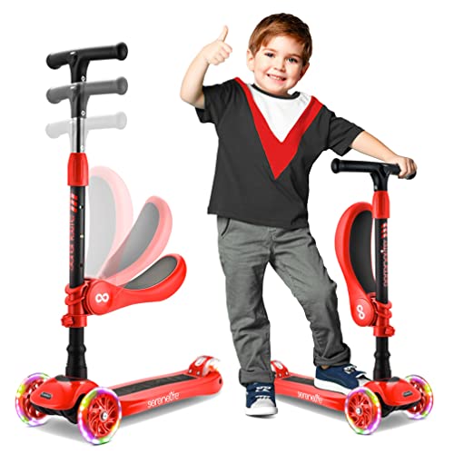 Photo 1 of 3 Wheeled Scooter for Kids - 2-in-1 Sit/Stand Child Toddlers Toy Kick Scooters W/ Flip-Out Seat, Adjustable Height, Wide Deck, Flashing Wheel Lights,
