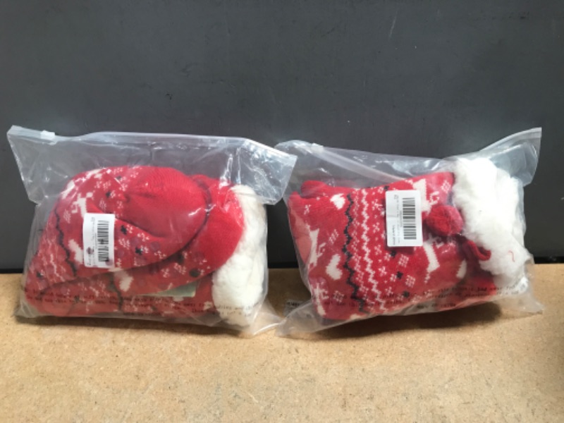 Photo 3 of 2 SETS - LEMZONE Women's Winter Slipper Socks Warm Cozy Fuzzy Fleece-lined Cabin Socks with Grippers