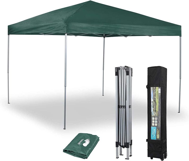 Photo 1 of 10x10 Outdoor Pop Up Canopy Tent ,Easy Set-up Straight Leg Folding Instant Shelter for Beach,Party and Camping, 100 Sq. Ft of Shade,Green
