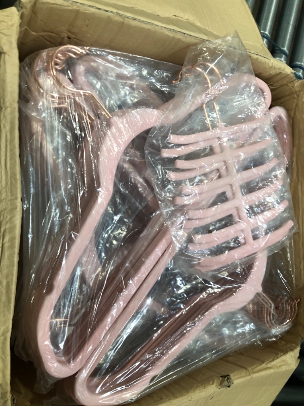 Photo 1 of VECELO Premium Velvet Clothes Hangers Suit Heavy Duty (100 Pack)-Non Slip & Space-Saving with 12 Finger Clips & 2Tie Rack Excellent for Men and Women,Pink
