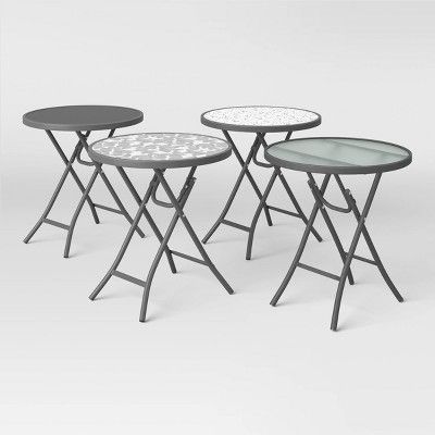 Photo 1 of 4 Sets of Folding Patio Accent Table, Color: Grey Geo, 18" 