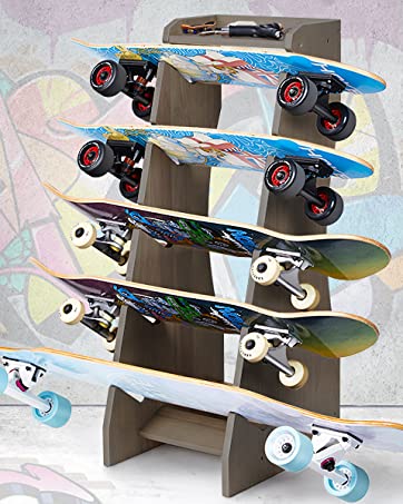 Photo 1 of AHOWPD Skateboard Racks Floor Stand, Five-Layer Skateboard Holder, Skateboard Storage Racks for Deck, Longboard, Standard Skateboards, Mini Cruiser Skateboard (Needn't to Punch Holes to Damage Wall)
